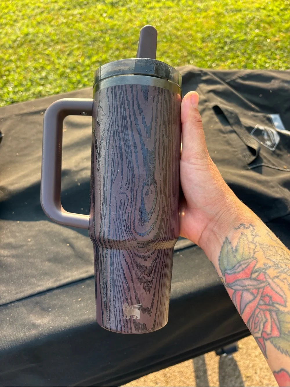 Stanley Travel Mug in Woodgrain Brown with Handle